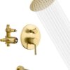 sumerain Pressure Balance Shower and Tub Faucet Set Brushed Gold with Tub Spout, 8" Shower Head, High Flow