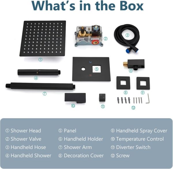 Aolemi Ceiling Mount Shower System with Rainfall Shower Head and Handheld,High Pressure Shower Faucet Set Fixture Combo with 2 in 1 Handheld Spray Rough-in Valve,8 Inch Shower Head Matte Black