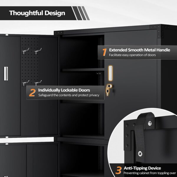 VINGLI Large Garage Storage Cabinet with 4 Doors, Upgraded Height & Wide & Deep, 43''W x 23''D x 75''H, Oversized Metal Storage Cabinet with Pegboards Wheels Locks and Adjustable Shelves (Black)