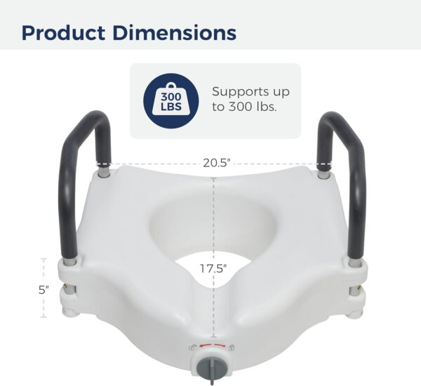 Drive Medical RTL12027RA 2-in-1 Raised Toilet Seat with Removable Padded Arms, Standard Seat