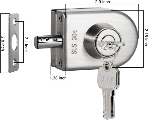 Fits on 1/2" Glass 0.39" -0.47"Glass Door Lock Stainless Steel Glass Door Lock Floor Latch Lock Bolt Ground Lock for Bathroom Toilet Shop Glass Doors (102-D)