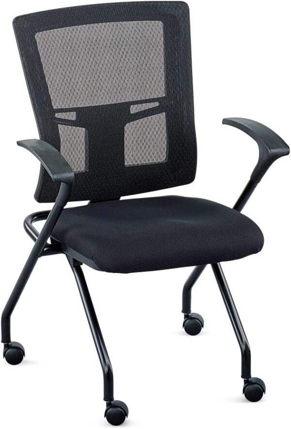 Perspective Mesh Back Nesting Chair Black Mesh Back Black Dove Fabric Seat Black Steel Frame Ergonomic Mobile Chair with Lumbar Support