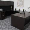 Boss Office Products Executive U-Shape Desk with File Storage Pedestal and Hutch, 66", Mocha