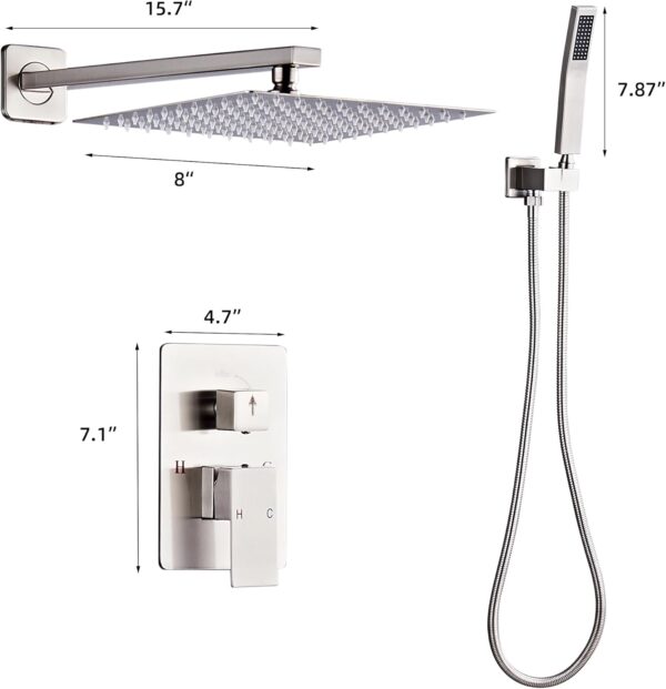 Shower Faucet Set, Rainfall Shower System Complete Wall Mounted for Bathroom with 8 Inch Shower Head and Handheld Rain Mixer Combo Kit with Shower Valve and Shower Trim, Brushed Nickel