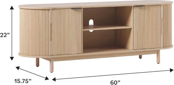 Walker Edison Modern Curved Reeded TV Stand for TVs up to 65 Inches, Credenza with Sliding Doors and Adjustable Shelves, TV Stand with Cord Management Cutout, 60 Inch, Coastal Oak