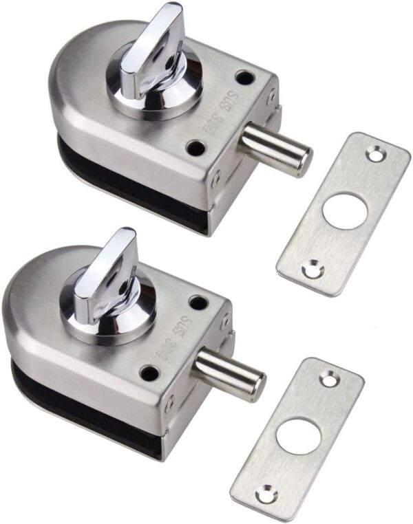 Set of 2 NUZAMAS 304 Stainless Steel Glass Door Locks, Floor Latch Lock, Bolt Ground Lock for Bathroom Toilet Shop Frameless Glass Doors - Half Round