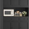 72" Kitchen Pantry Cabinet, Kitchen Hutch with Microwave Stand, Buffet Cabinet with Hutch for Dining Room, Black