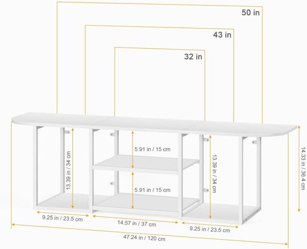 BTY Floating TV Stand for 50" TV Wall Mounted Entertainment Center with 3 Tier Open Storage Shelf, Wooden Media Console for Living Room, Bedroom, Under TV Shelf, White