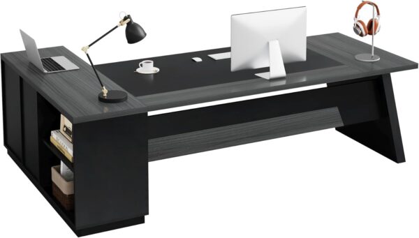 Tribesigns L-Shaped Executive Desk, 78" Modern Office Desk with Drawers and Lateral File Cabinet, Large Computer Table with Storage Shelves, Workstation for Home Office (Grey + Black)