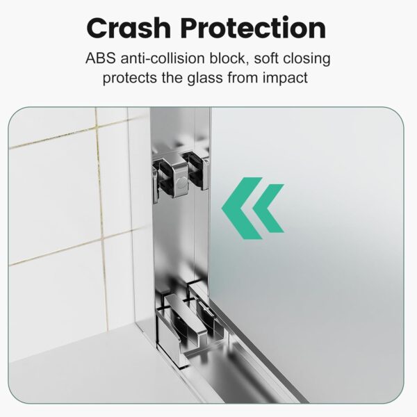 56-60" W x 70" H Semi-Frameless Double Sliding Shower Door, Glass Shower Door with Water Seal Strips and Anti-Collision Protection, 1/4" (6mm) Thick SGCC Tempered Glass, Adjustable Width, Chrome