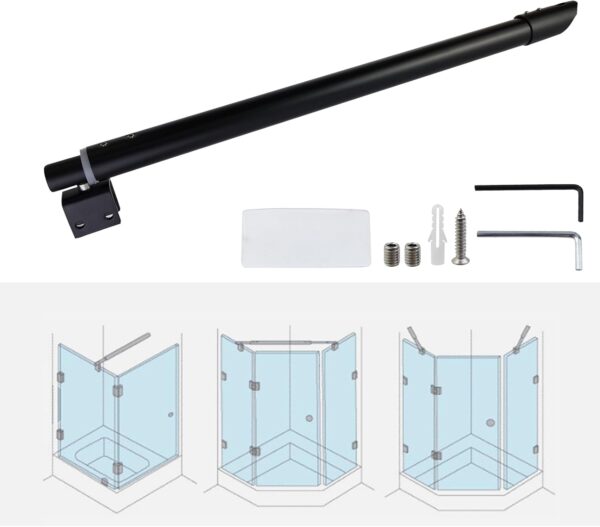 15.74" to 23.62" Shower Door Glass Support Bar,201 Stainless Steel Wall-to-Glass for Fixed Frameless Shower 8-12mm Glass Panel,Black