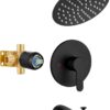 Airuida Shower Faucet Set with Tub Spout Bathtub Faucet Kit Shower Tub Faucet Set Complete Tub Shower Trim Kit with Solid Brass Rough-in Valve Rainfall Round 8 Inch Shower Head Matte Black