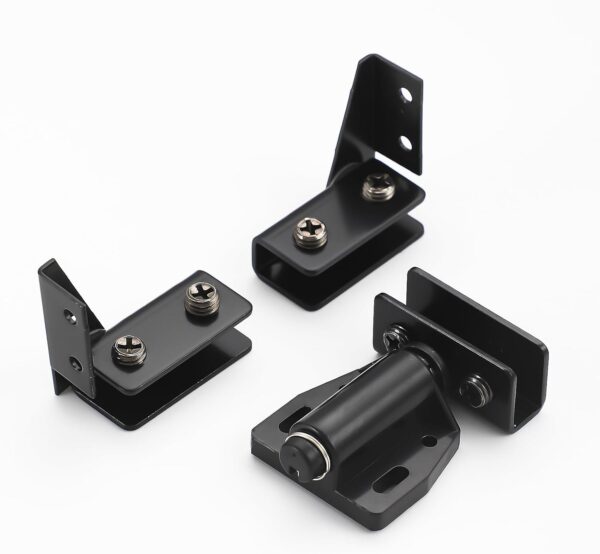 Stainless Steel Glass Door Hinge Double Head Magnetic Catch Closures with ABS Clamp Set for 5-7mm Glass Doors (1, Black)
