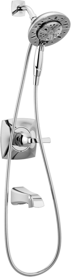 Delta Faucet Vesna 14 Series Single-Handle Shower Trim Kit with 5-Spray H2Okinetic In2ition Dual Hand Held Shower Head with Hose, Chrome 144789-I (Valve Included)