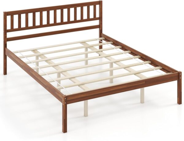 KOMFOTT Queen Size Wood Platform Bed Frame with Headboard, 16-Inch Mid-Century Wooden Bed Frame with Slats Support & 12” Under Bed Storage Space, Retro Mattress Foundation, No Box Spring Needed