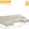 Karl home Convertible Sectional Sofa 110" U-Shape Sofa Couch 4-Seat Couch with Chaise ChenilleFabric Upholstered for Living Room, Apartment, Office, Creamy White