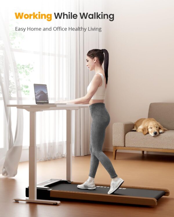 FYC Wooden Walking Pad, Under Desk Treadmill for Home Compact Mini Treadmills with Remote Control, 265lbs Capacity Low Noise Portable Walking Jogging Machine Installation-Free
