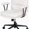 White Leather Desk Chair with Arms,Modern Office Chair with Lumbar Support,Removable Armrests, Height-Adjustable Swivel Medium Computer Chair for Home, Office, Dresser, Bedroom