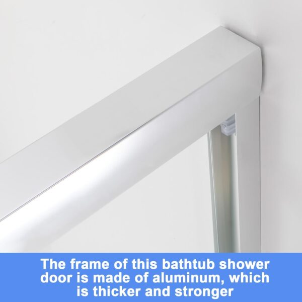 Double Sliding Bathtub Shower Door 59 in.W x 59 in.H, 1/4" (6mm) Clear Tempered Glass Shower Door, Bathtub Glass Door with Towel Bar and Stainless Steel Hardware