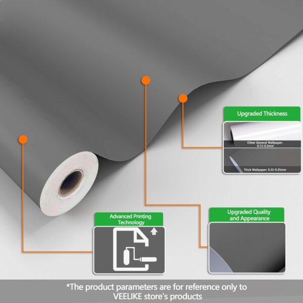 VEELIKE 15.7''x354'' Thick Grey Wallpaper Peel and Stick for Bedroom Bathroom Kitchen Self Adhesive Grey Contact Paper for Cabinets Walls Countertops Waterproof Removable Wallpaper for Living Room