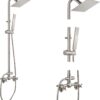 Aolemi Wall Mount Outdoor Shower Kit,Outdoor Shower Fixtures Faucet System with Handheld Spray,Double Handle 6 Inch Center Exposed Shower,with 6" Shower Head Brushed Nickel