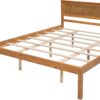P PURLOVE Queen Size Bed Frame,Solid Wood Platform Bed with Headboard,No Box Spring Needed,Oak