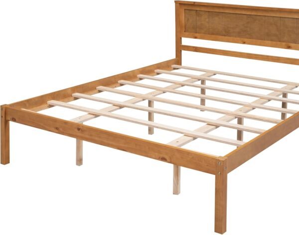 P PURLOVE Queen Size Bed Frame,Solid Wood Platform Bed with Headboard,No Box Spring Needed,Oak