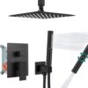 Aolemi Ceiling Mount Shower System with Rainfall Shower Head and Handheld,High Pressure Shower Faucet Set Fixture Combo with 2 in 1 Handheld Spray Rough-in Valve,8 Inch Shower Head Matte Black