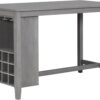 TREXM 5-Piece Multi-Functional Rubber Wood Counter Height Dining Set with Padded Chairs and Integrated 9 Bar Wine Compartment, Wineglass Holders for Dining Room (Gray)