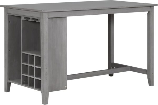 TREXM 5-Piece Multi-Functional Rubber Wood Counter Height Dining Set with Padded Chairs and Integrated 9 Bar Wine Compartment, Wineglass Holders for Dining Room (Gray)