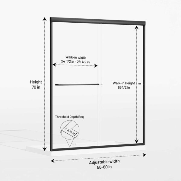 56-60" W x 70" H Double Sliding Shower Door,1/4" Thick Clear SGCC Tempered Glass Shower Door,Shower Glass Door Matte Black Finish
