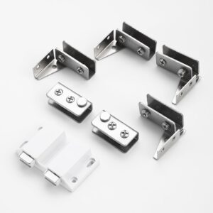 Stainless Steel Glass Door Hinge Double Head Magnetic Catch Closures with ABS Clamp Set for 5-7mm Glass Doors (1, White)