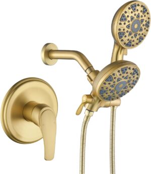 61BuRDFsShL._AC_SL1500_.jpg Shower Faucet Set Complete Shower Kit Dual Shower Head and Handheld 2 in 1 Combo Set Shower System Shower Trim Kit Combo Set Shower Fixtures, Brushed Gold
