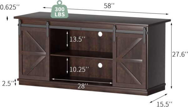 YESHOMY TV Stand for Televisions up to 65 Inchs, with Sliding Barn Doors and Storage Cabinets, Console Table and Media Furniture for Living Room, 58 Inch, Espresso