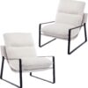 DUOMAY Modern White Sherpa Accent Chair Set of 2, Comfy Lounge Lazy Chair with Metal Leg, Mid-Century Corner Arm Chair for Living Room Bedroom Office Apartment