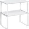SONGMICS Cabinet Organizer Shelf, Set of 2 Kitchen Counter Shelves, Kitchen Storage, Spice Rack, Stackable, Expandable, Metal and Engineered Wood, Cloud White and Snow White UKCS02W01