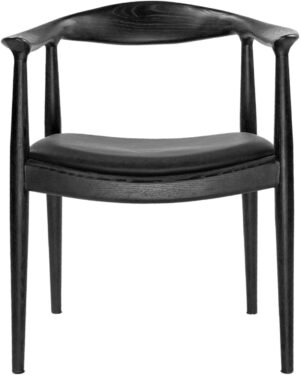 Tomile Upholstered Dining Chair Kennedy Armchair, Mid Century Modern Kitchen & Dining Chairs with PU Leather Cushion Seat, Hans Wegner Elbow Chair for Living Room Bedroom Office (Black Color)