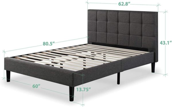 ZINUS Lottie Upholstered Platform Bed Frame, Mattress Foundation, Wood Slat Support, No Box Spring Needed, Easy Assembly, Grey, Queen