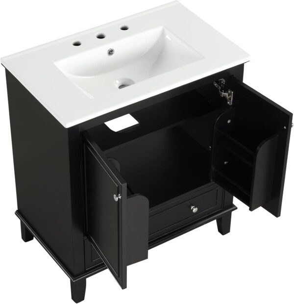 Linique 30" Modern Bathroom Vanity with Sink Combo Set, Solid Wood Frame Multi-Functional Bathroom Storage Cabinet with 2 Soft Closing Doors and a Drawer, Adjustable Shelf, Black