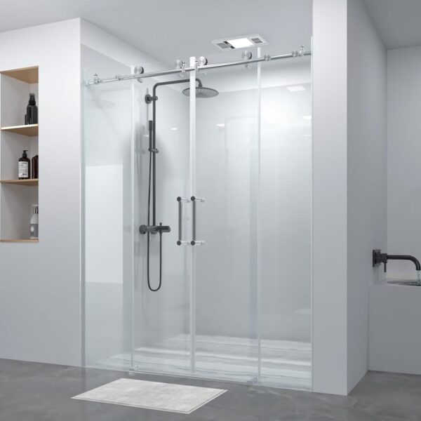Double Sliding Shower Door 60" W x 74" H, Frameless Shower Enclosure 5/16" (8mm) Clear Tempered Glass, Stainless Steel Circular Guide Rail, Brushed Nickel Finished