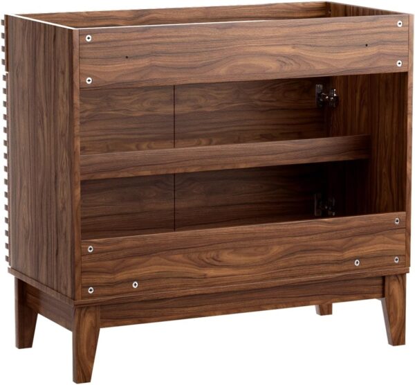 ROOMTEC 36" Bathroom Vanity, Mid-Century Freestanding Bathroom Cabinet Vanity with Storage, Particleboard Frame with Wood Grain Laminate, Walnut (Sink Basin Not Included)