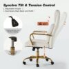 HULALA Home Executive Office Chair with Adjustable Lumbar Support, Leather Ergonomic Office Chair with Padded Armrests, Tilt and High Back, White and Gold