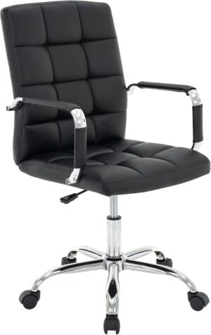 High Back Desk Chair, Modern PU Leather Home Office Task Chair with Arms, Adjustable Swivel Computer Executive Chair with Wheels (Black)