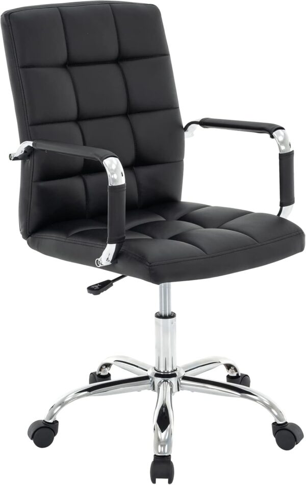 High Back Desk Chair, Modern PU Leather Home Office Task Chair with Arms, Adjustable Swivel Computer Executive Chair with Wheels (Black)
