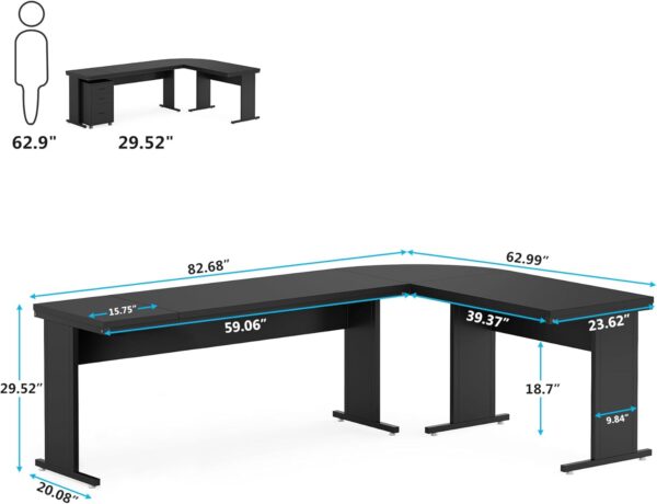 Tribesigns 83" L-Shaped Executive Desk, Large Office Desk with 3-Drawer Mobile File Cabinet, Industrial Computer Desk with Storage Drawers, Business Furniture Table Workstation for Home Office (Black)