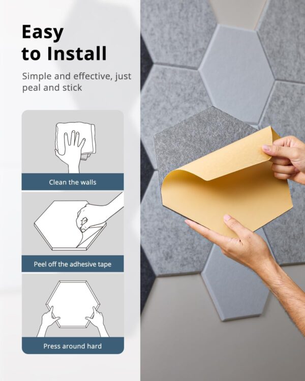 Hexagon Acoustic Panels, Kuchoow Soundproof Wall Panels Self-Adhesive, 18 Pack High Density Sound Absorbing Panels, 12"X10"X0.4" Acoustic Treatment for Recording Studio Office Home, Black