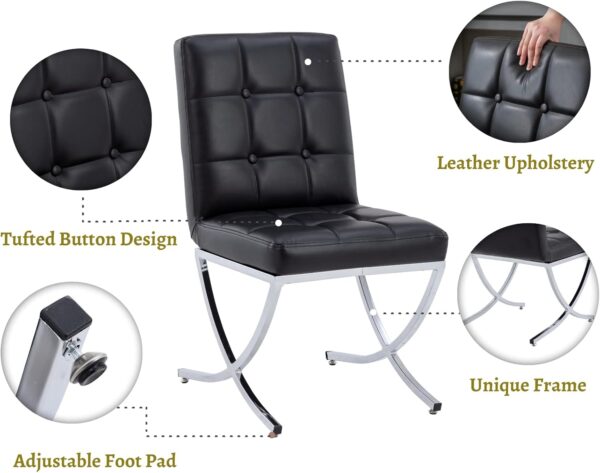 EALSON Modern Tufted Dining Chairs with Bench Set of 5 Leather Upholstered Dining Room Chairs with Chrome Metal Legs Mid Century Kitchen Chairs Armless Side Chair for Dining/Living Room, Black