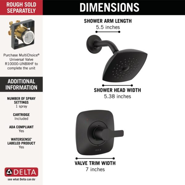 61EetMsxq3L._AC_SL1500_.jpg Delta Faucet Modern 14 Series Matte Black Shower Faucet, Delta Shower Trim Kit with Single-Spray Touch-Clean Black Shower Head, Matte Black T142339-BL-PP (Valve Not Included)