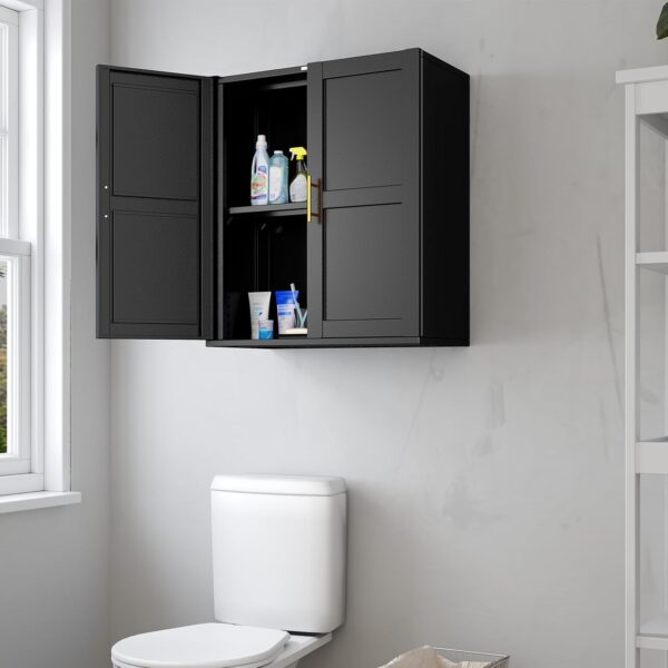 Bathroom Wall Cabinet, Metal Over The Toliet Storage Cabinet, Wall Cabinets with Doors and Adjustable Shelf, Medicine Cabinets for Kitchen, Bathroom, Over The Toilet (Black, 23.6" H)