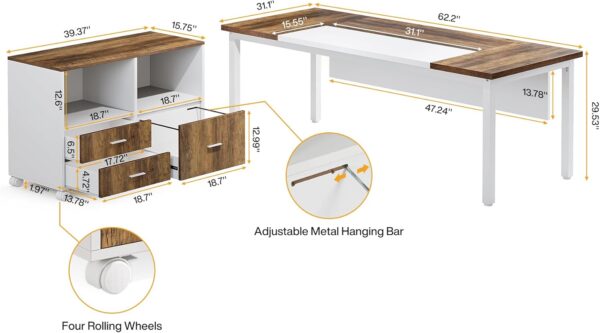 Tribesigns Office Desk with Cabient,63 inches L Shaped Computer Desk with Drawers and Mobile File Cabinet, Executive Desk for Home Office Furniture Sets